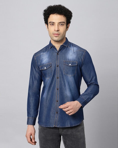 JACK & JONES Men Washed Casual Blue Shirt - Buy Light Blue Denim JACK &  JONES Men Washed Casual Blue Shirt Online at Best Prices in India |  Flipkart.com