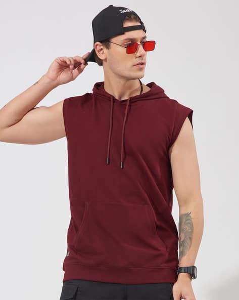 Hooded Sleeveless Sleeveless T Shirts For Men With Cap Buy Maroon