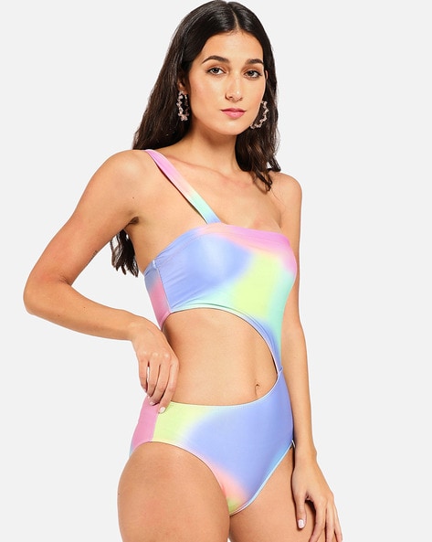 Swimsuits Women Multicolour cut out one shoulder swim suit