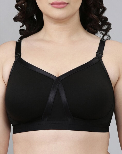 Buy Enamor Women Black Padded Non Wired & High Coverage T Shirt Bra With  Detachable Straps - Bra for Women 650594