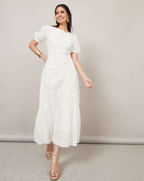 Schiffli Embroidered A-line Dress with Tassels-image-37
