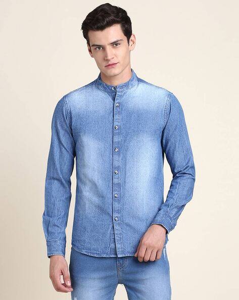 Men Slim Fit Mandarin-Collar Shirt