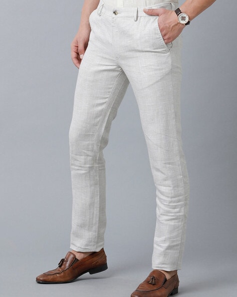 Linen Club White Casual MidRise Active Waist Trouser for men