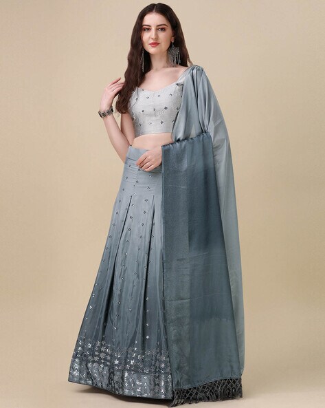 Grey Organza Flared Lehenga Choli 231477