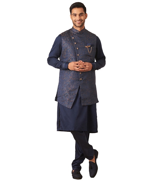 Buy Manyavar Mens Blue Art Silk Kurta Jacket Set at Amazon.in