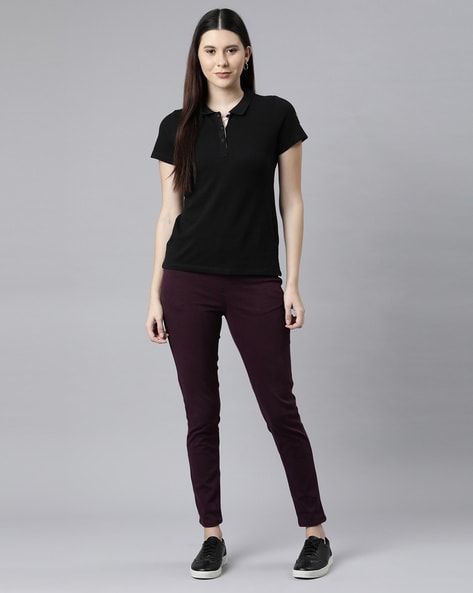 Buy GO COLORS Wine Womens 4 Pocket Solid Jeggings