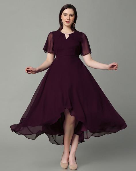 Round-Neck Georgette Fit & Flare Dress