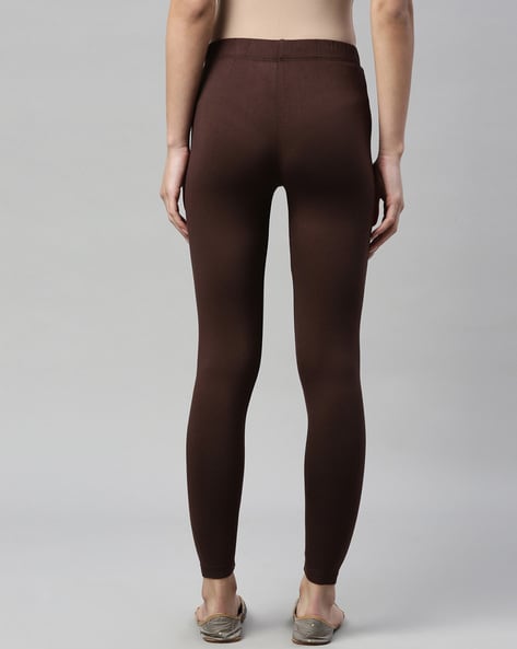 Buy Go Colors Women Dark Brown Viscose Ankle Length Leggings online