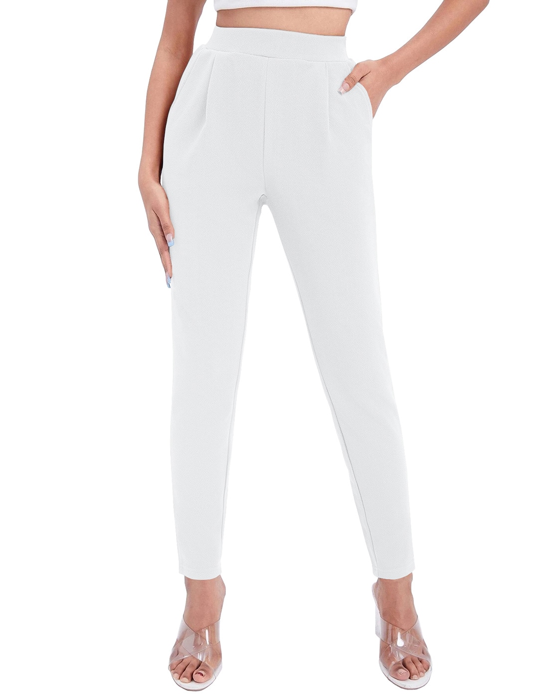 Buy online Plus Size White Solid Full Length Trouser from bottom wear for  Women by Therebelinme for ₹2069 at 26% off | 2024 Limeroad.com