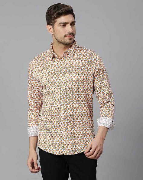 Men Printed Slim Fit Shirt with Spread Collar