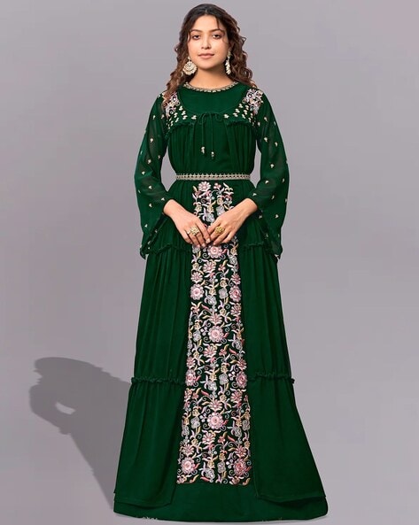 wholesale discount Anarkali Style Long Gown with Mirror Work Printed Shrug  for Women and Girls, Dresses, Shrug, Kurti with Shrug, Gown with Shrug,  Free Ship | kwix.tech