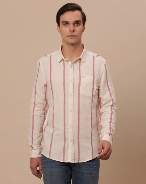 Striped Cutaway-Collar Shirt