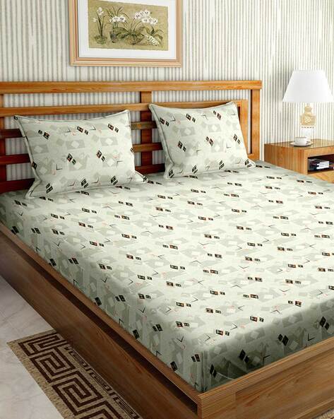 Casa Basic 144 Thread Count Double Bedsheet with 2 Pillow Cover-Biue