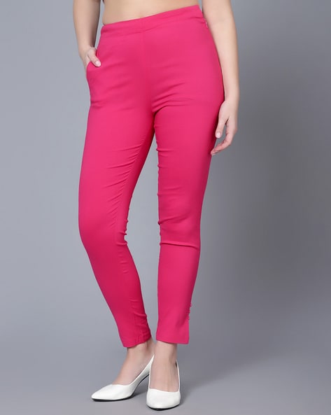 Order Women Elastic-Band Maroon Trousers Online From CLOTHINK INDIA ,New  Delhi