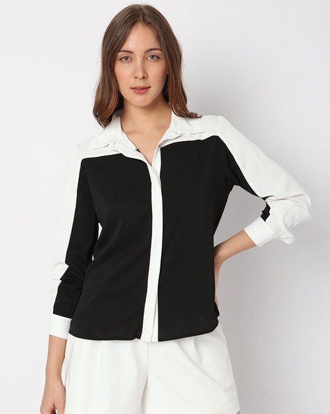 undertøj slå Nikke Buy Jet Black & white Shirts for Women by Vero Moda Online | Ajio.com