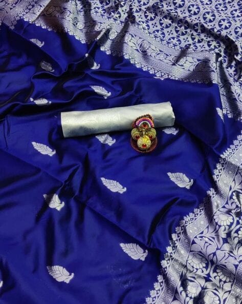 Buy Navy Blue & Silver Sarees for Women by MORLY Online | Ajio.com