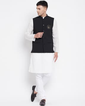 even Graphic Print Sleeveless Nehru Jacket-picture-52