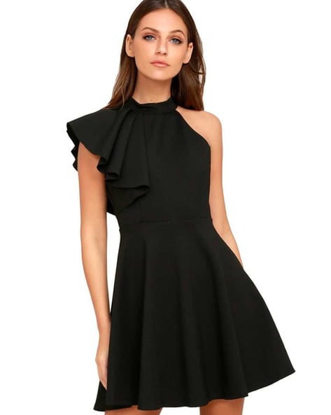 Black halter clearance neck skater dress