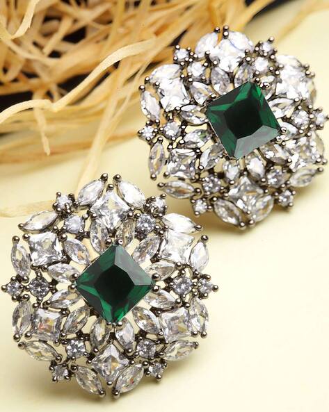 Buy Peora Gold Plated Kundan Green Faux Pearl Chandbali Earrings Jewellery  (PF24E1743G) Online