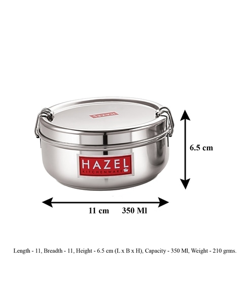 Hazel Steel Tiffin Box For Office, Stainless Steel Lunch Box Set With 2  Containers