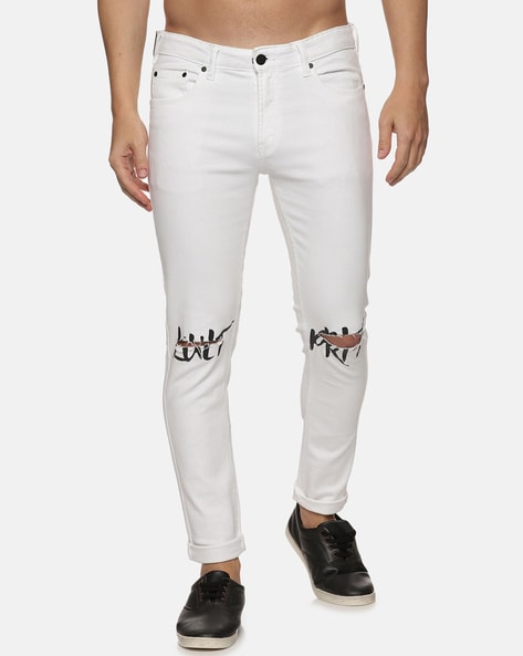 Harajuku Back Zipper Hole Ripped White Jeans Pants Mens Straight Washed  Retro Oversized Streetwear Casual Denim