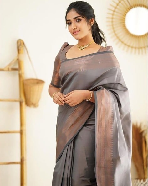 Floral Grey Silk Saree