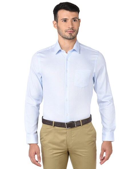 Buy Men White Slim Fit Textured Full Sleeves Formal Shirt Online