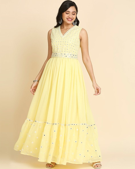 HELLO DESIGN Women A-line Yellow Dress - Buy HELLO DESIGN Women A-line Yellow  Dress Online at Best Prices in India | Flipkart.com