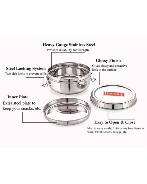 Hazel Steel Tiffin Box For Office  Stainless Steel Lunch Box, 500