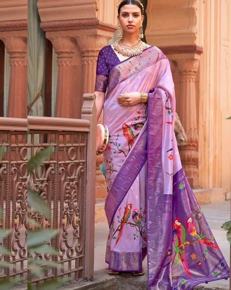 Lavender Soft Georgette Saree With Embroidery | Koselly