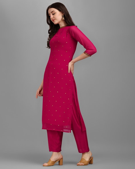 Purple Readymade Bandhej Long Kurti With Dupatta Latest 832KR08