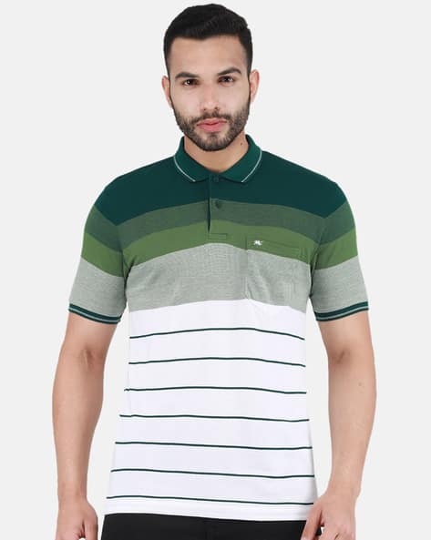 Striped Polo T-Shirt with Front-Pocket