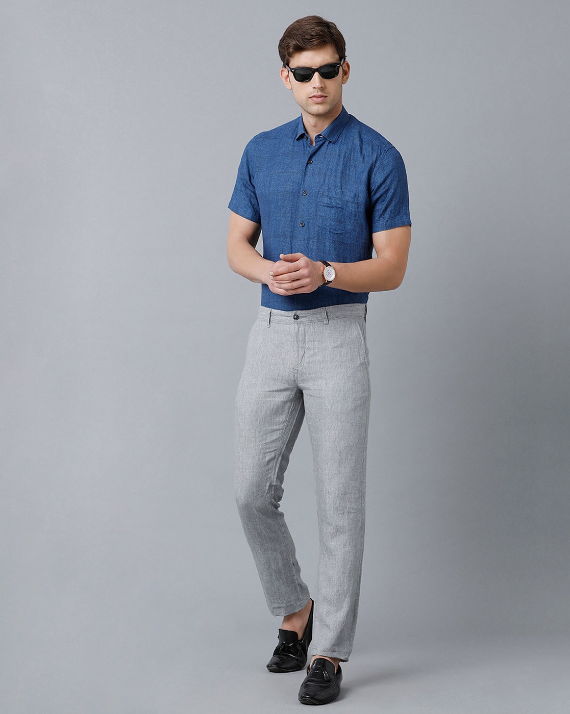 Poly Viscose Formal Van Heusen Grey Trousers For Men Size 32