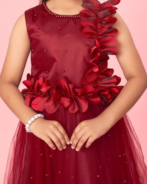 Buy Pleasing Maroon Poly Silk Self Design Partywear Dresses - Inddus.in.