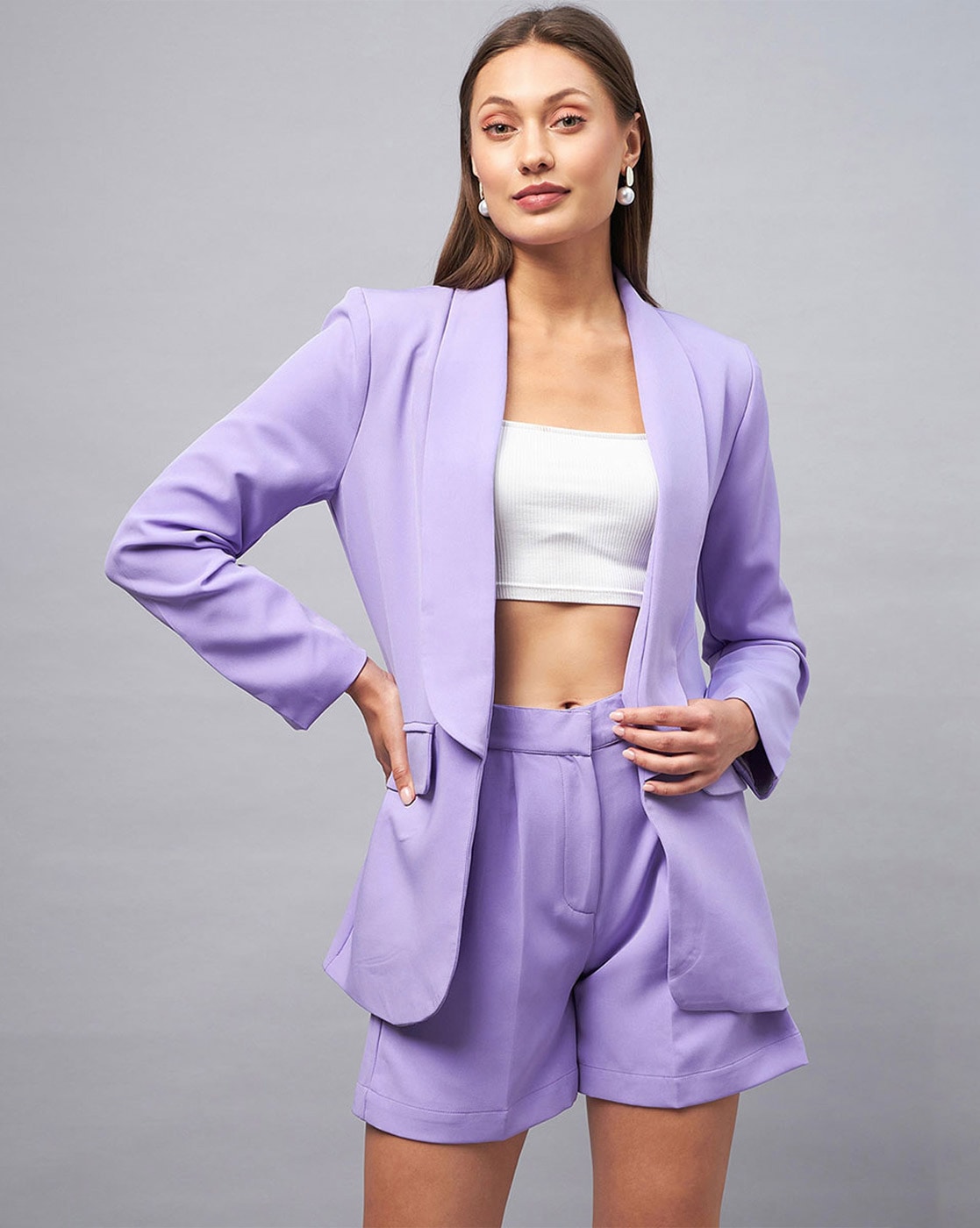 Lilac blazer hot sale and shorts