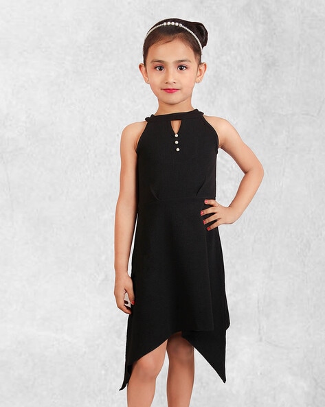 Girls solid 2024 black dress