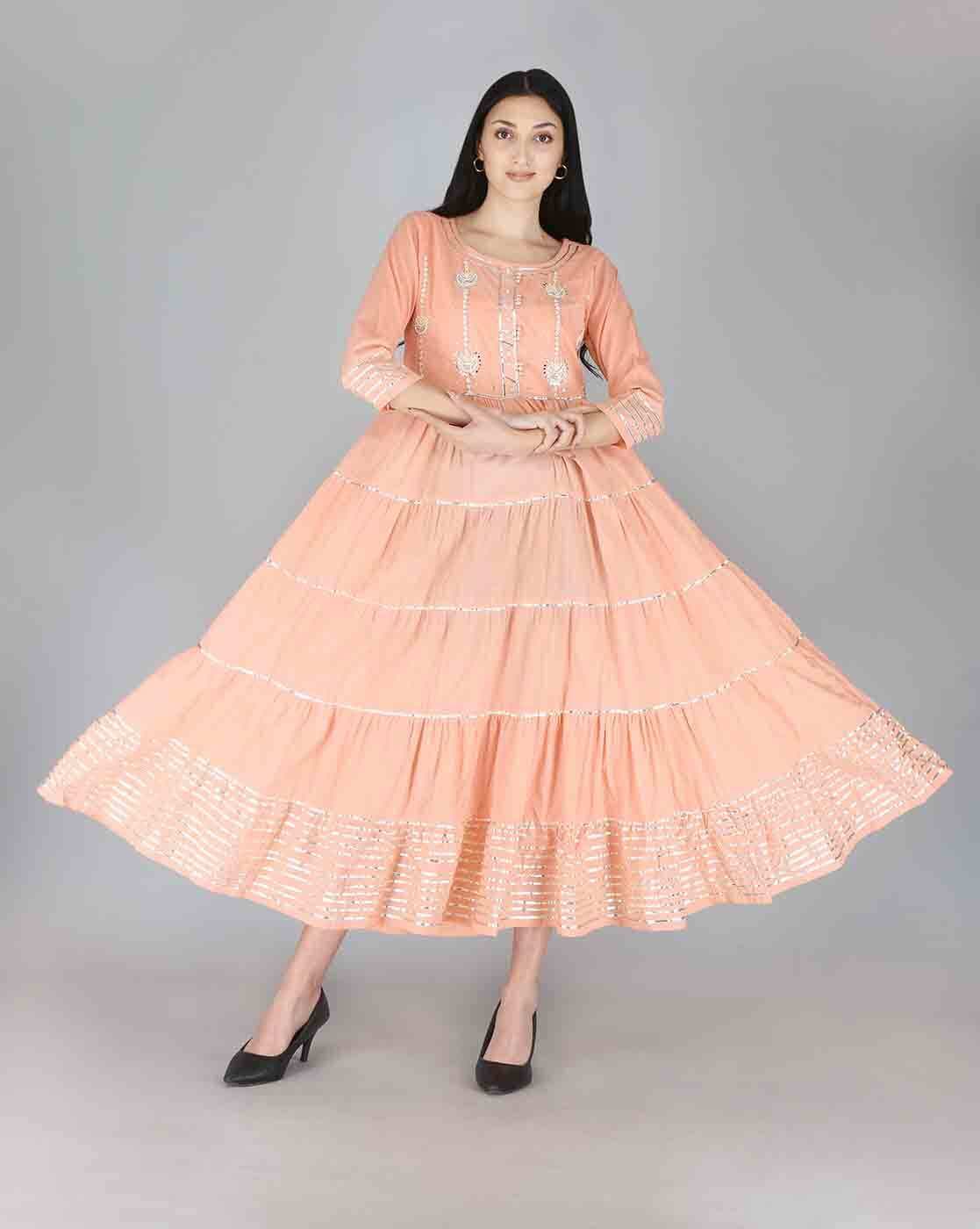 Buy online Peach Embroidered Tiered Ethnic Dress from ethnic wear for Women  by Jc4u for ₹1439 at 52% off | 2024 Limeroad.com