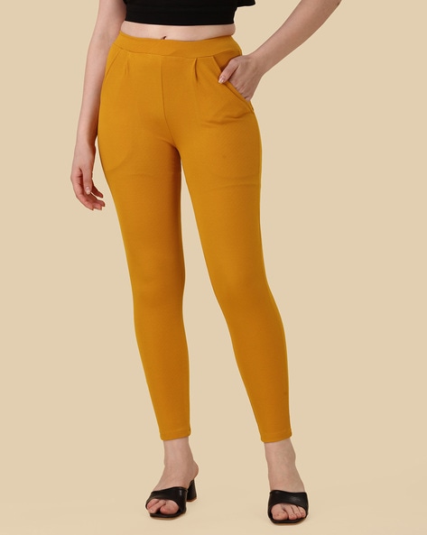 Buy NEUDIS Yellow Mid Rise Pants for Women Online @ Tata CLiQ