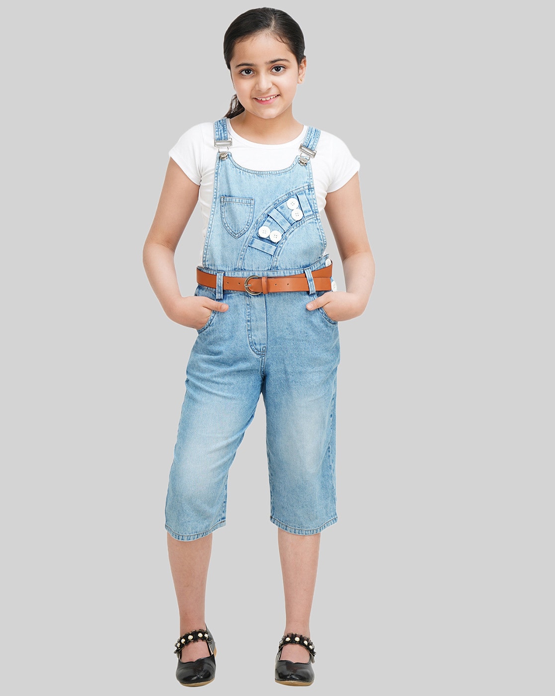 Being Naughty Girl's Blue Skirt Dungaree With Pink Sleeveless Top Set