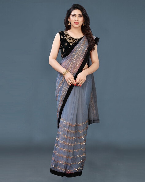 Buy Casual Wear Grey Linen Weaving Work Saree Online