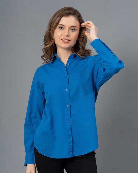 Mode By Red Tape Full-Sleeve Shirt with Collar (Blue)