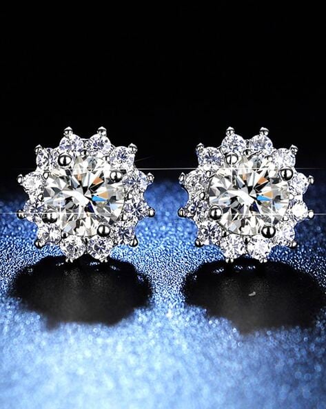 White color american diamond stud earrings - Jaipur Mart - 4256625