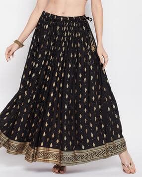 clora creation Floral Print Flared Skirt-picture-31