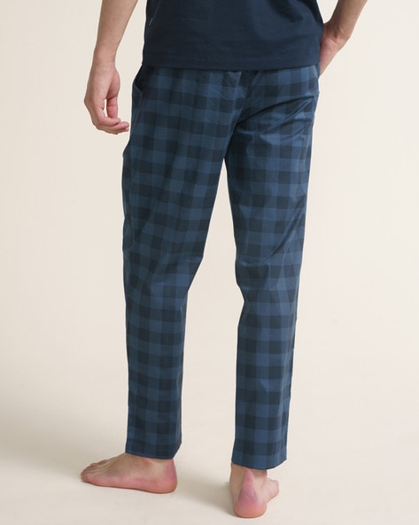 Mens Navy Check Cotton Pyjama Bottoms