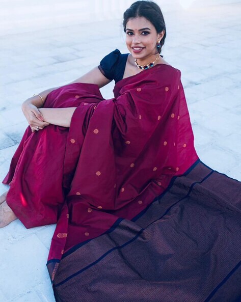 Buy Dark Maroon Kanjivaram Silk Saree online-Karagiri