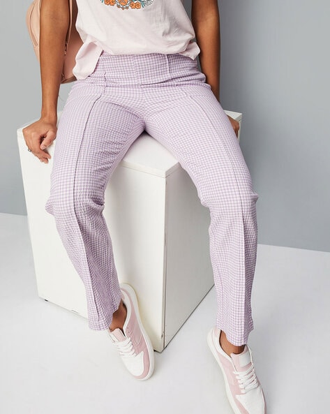 Pink Checked Trouser - Buy Pink Checked Trouser online in India