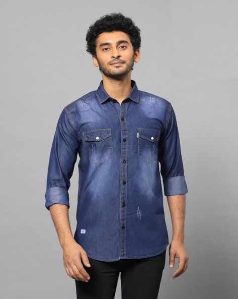 Spread-Collar Shirt with Flap Pockets