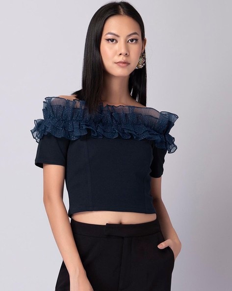 Faballey Organza Ruffled Off-Shoulder Top