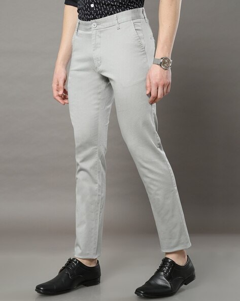 Buy Grey Mid Rise Slim Trousers Online In India