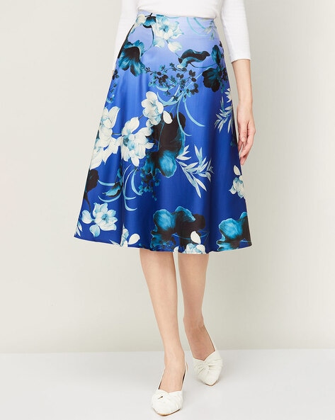 A-line Skirt - White/blue floral - Ladies